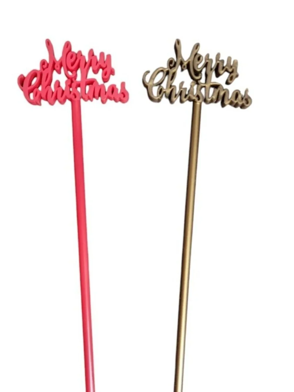 Merry Christmas Swizzle Stir Sticks Plastic Festive Holiday Drink 15 Red & Gold